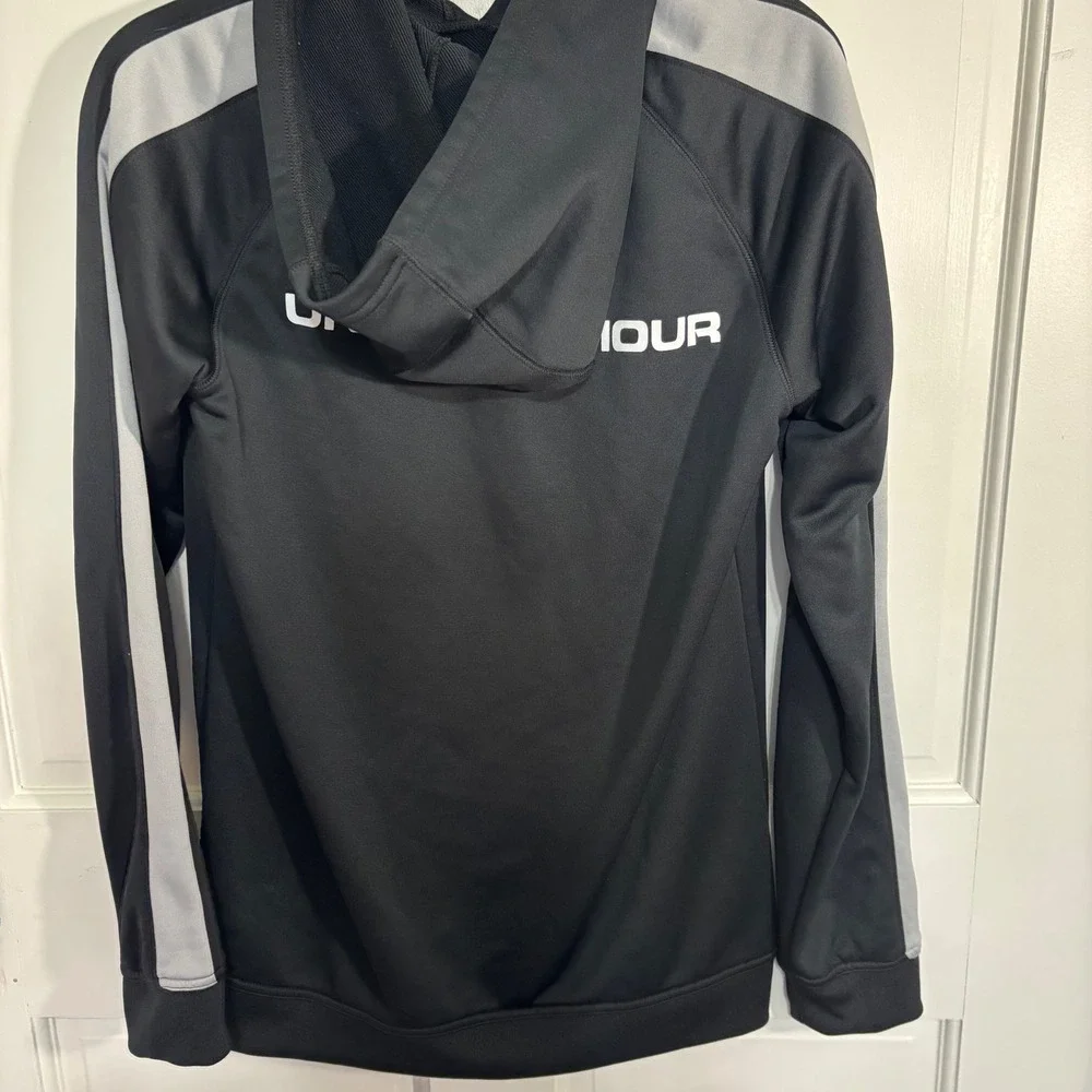 Under‎ Armour Boys Youth Large Black Gray Performance Fleece Hoodie Sweatshirt